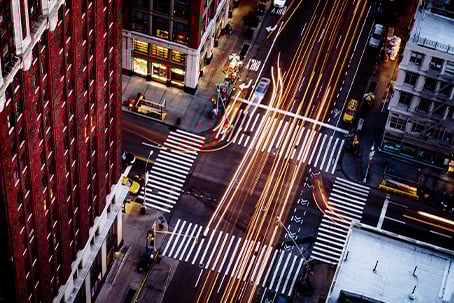 Aerial photograph of a busy American street