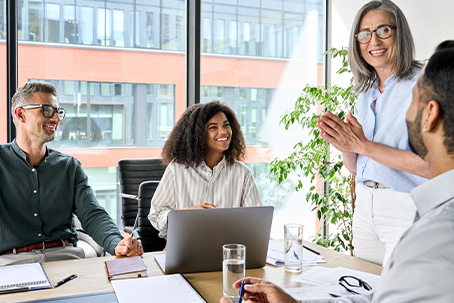 multicultural business people discuss corporate project 