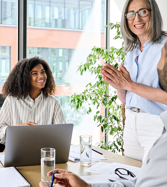 multicultural business people discuss corporate project