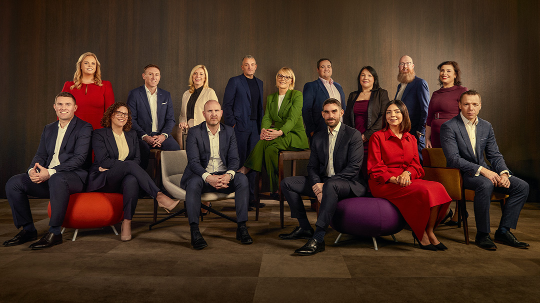 (Clockwise from L-R) Sharon Scanlan, Paul Prenter, Janette Maxwell, Stephen Tennant (CEO), Bronagh Bourke, Graham Stirling, Victoria Armitage, Robert Ryan, Úna Ryan, Sean Ridley, Áine Logan, Ross Sheridan, Mark Bradley, Sarah Bradley and Declan Walsh. (Not present - Simon Nicholas)